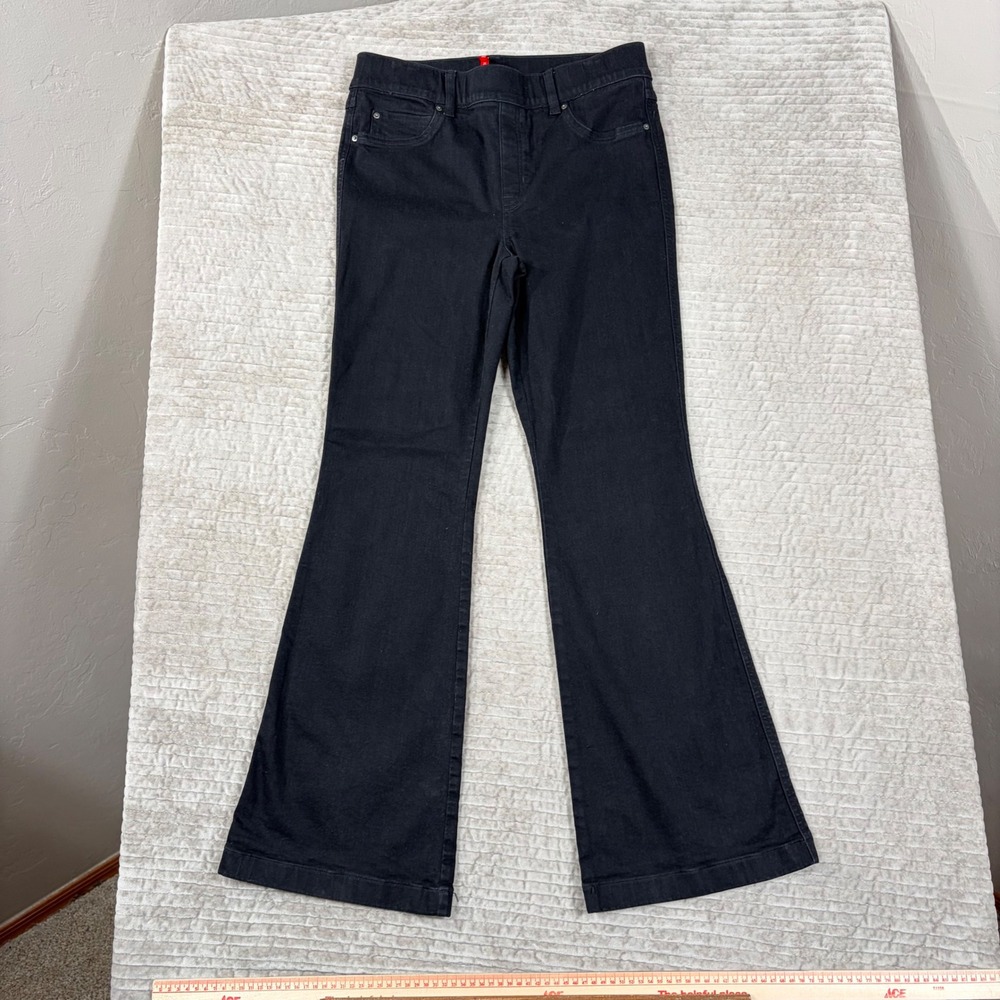 Spanx Flare Jeans Midnight Shade Black Pull On Stretch Denim Large 20326Q
